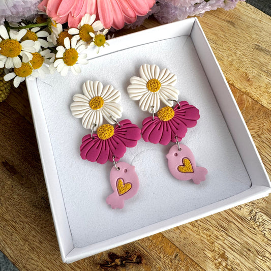 Kesäheinä & lintu -korvakorut